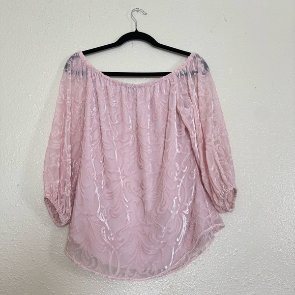 WHBM Pink Velvet Off The Shoulder Blouse - Picture 3 of 5